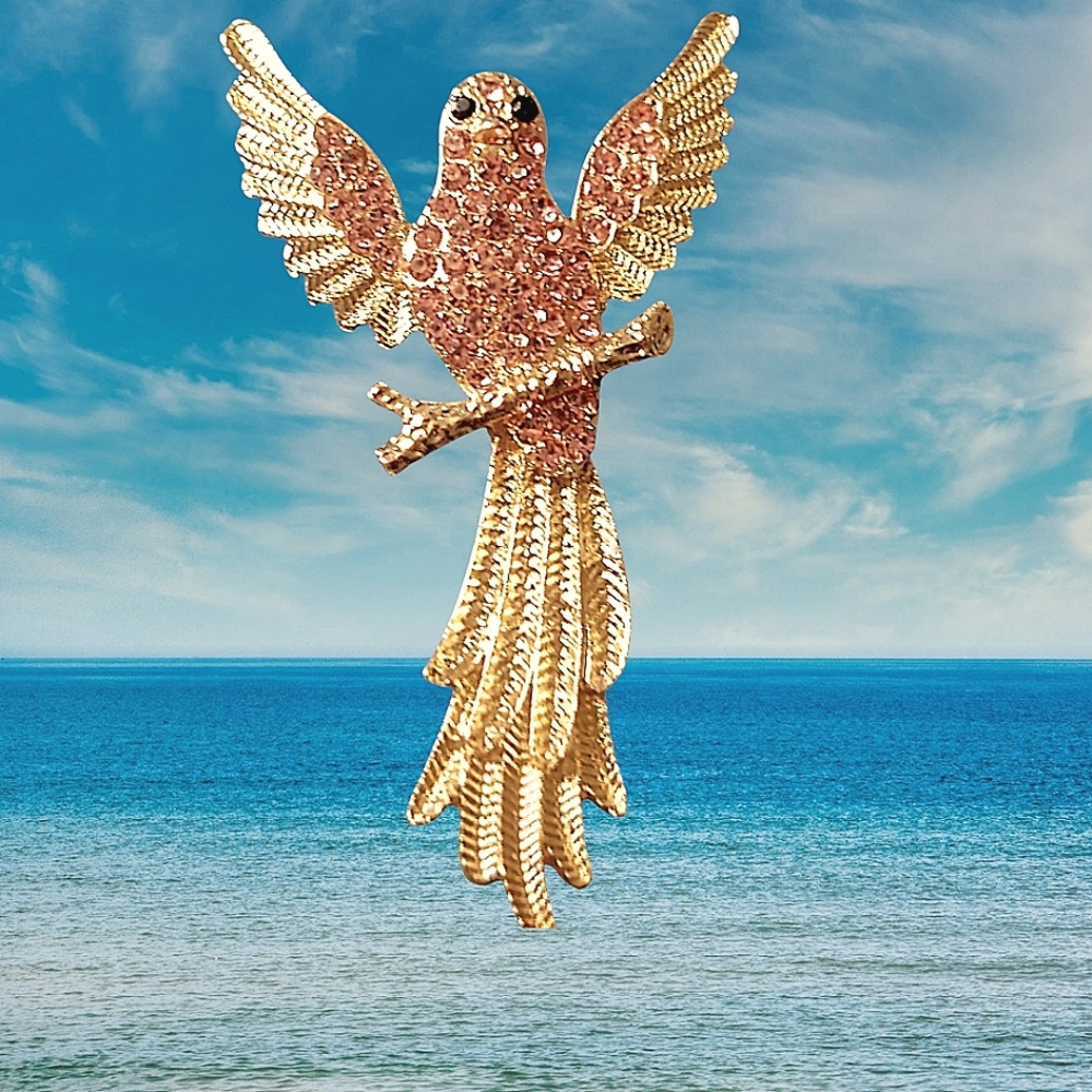 Elegant Gold and Pink Parrot Brooch